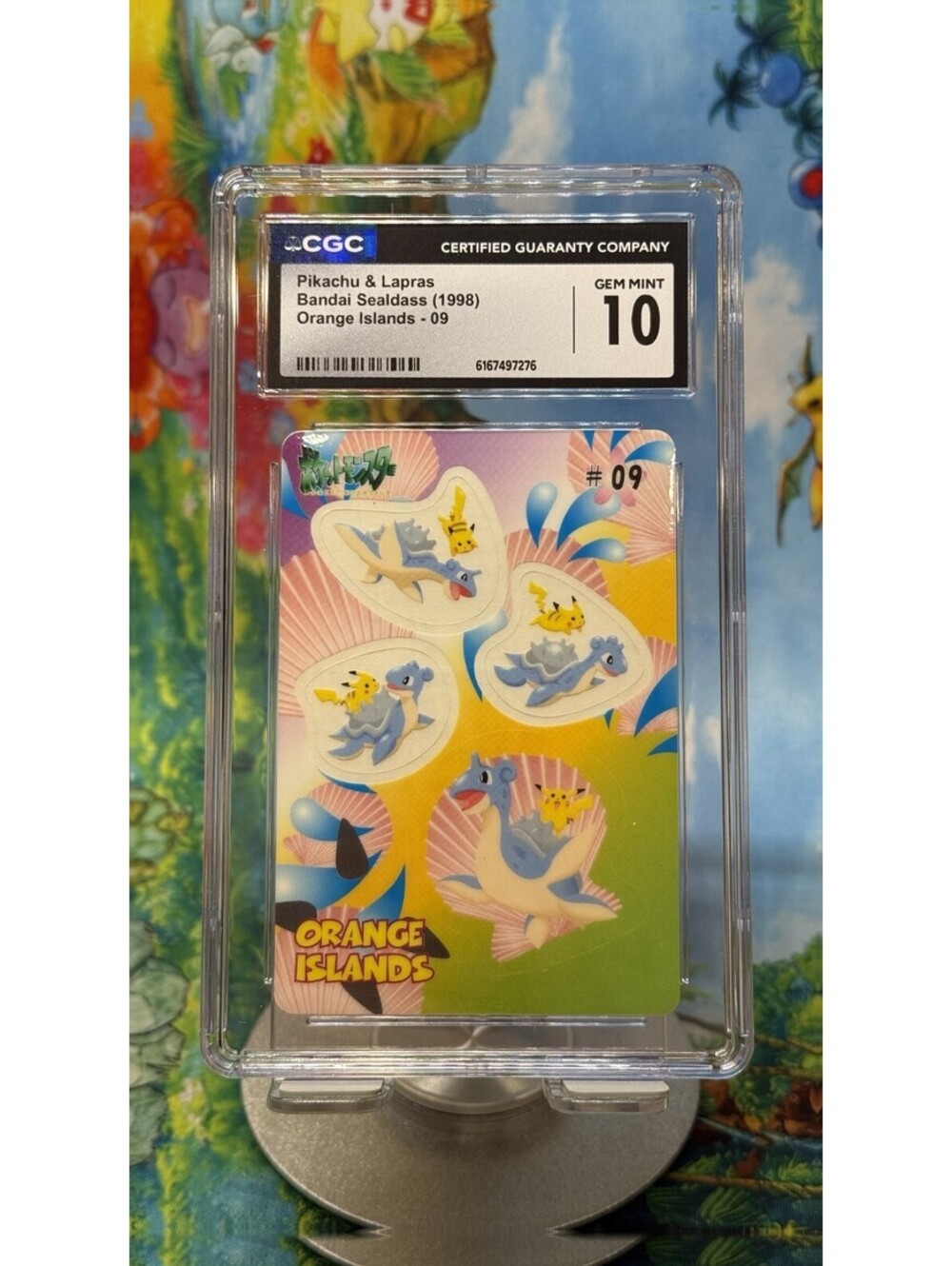 Pikachu & Lapras Bandai Sealdass Orange Islands #09 1998 CGC 10